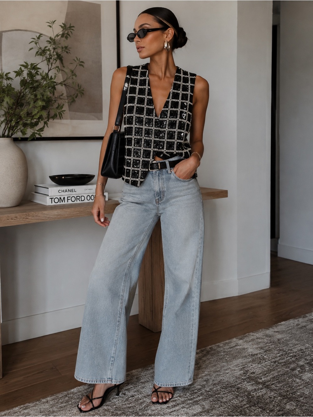 Vintage Effeci Black Sequin Grid Vest